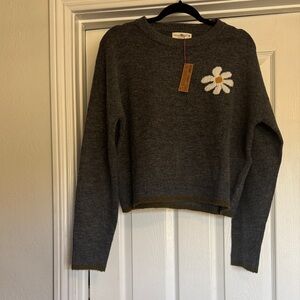 NATURAL LIFE Charcoal Sweater with Daisy Accent